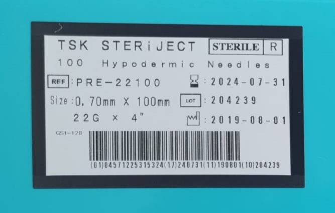 Ac seringa - TSK - PRE Regular Hub - TSKiD Standard - 22G - 100 mm - cutie 100 buc