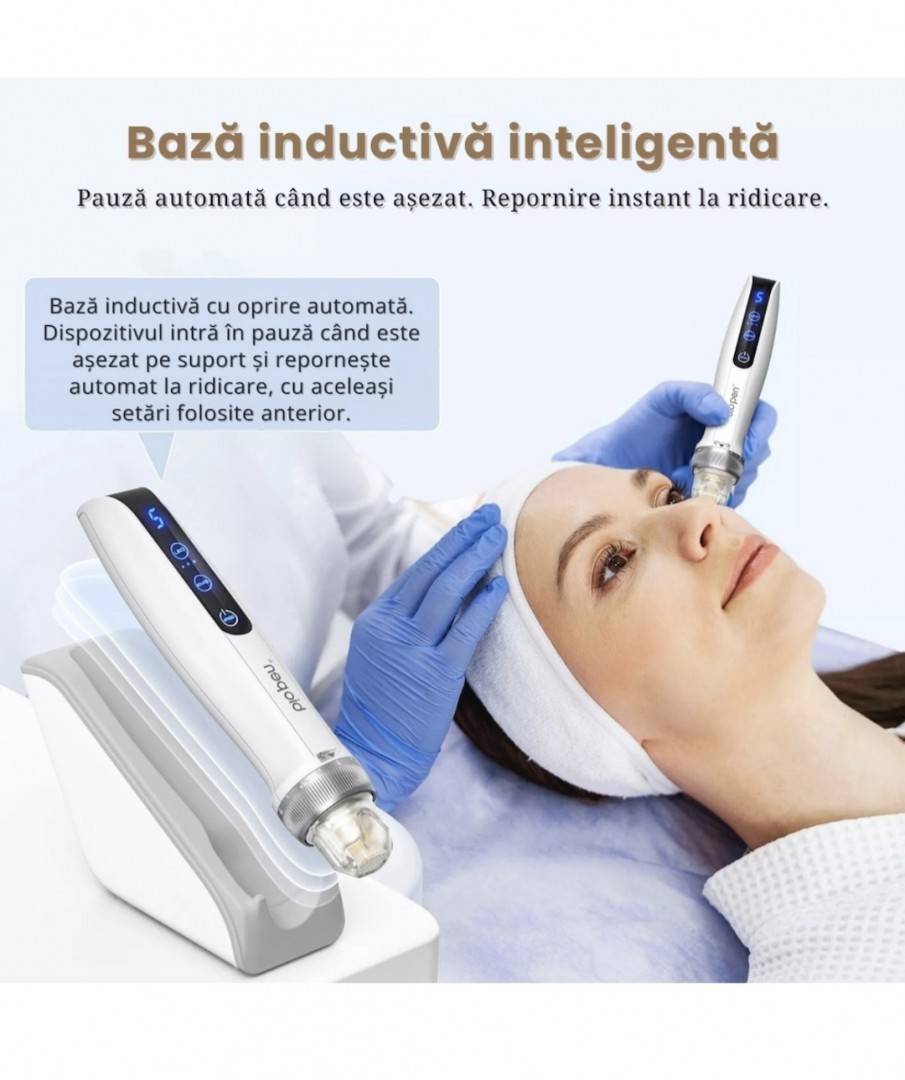 Bio Pen Q2 - ( Dr Pen ) 3-in-1 cu Microneedling, LED si EMS dispozitiv pentru fata si tratamente impotriva caderii parului - CADOU - 6 ace